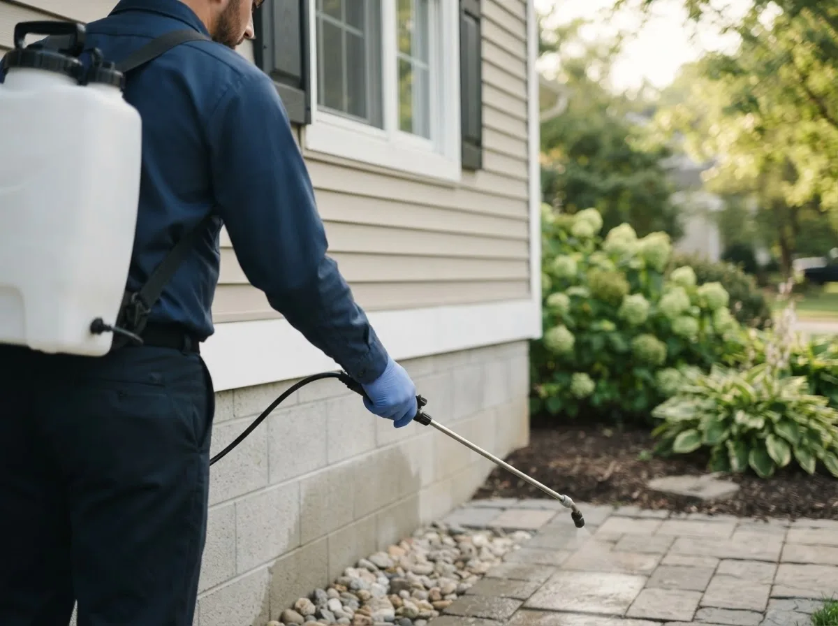 Pest control technician inspecting a home in Candler, NC